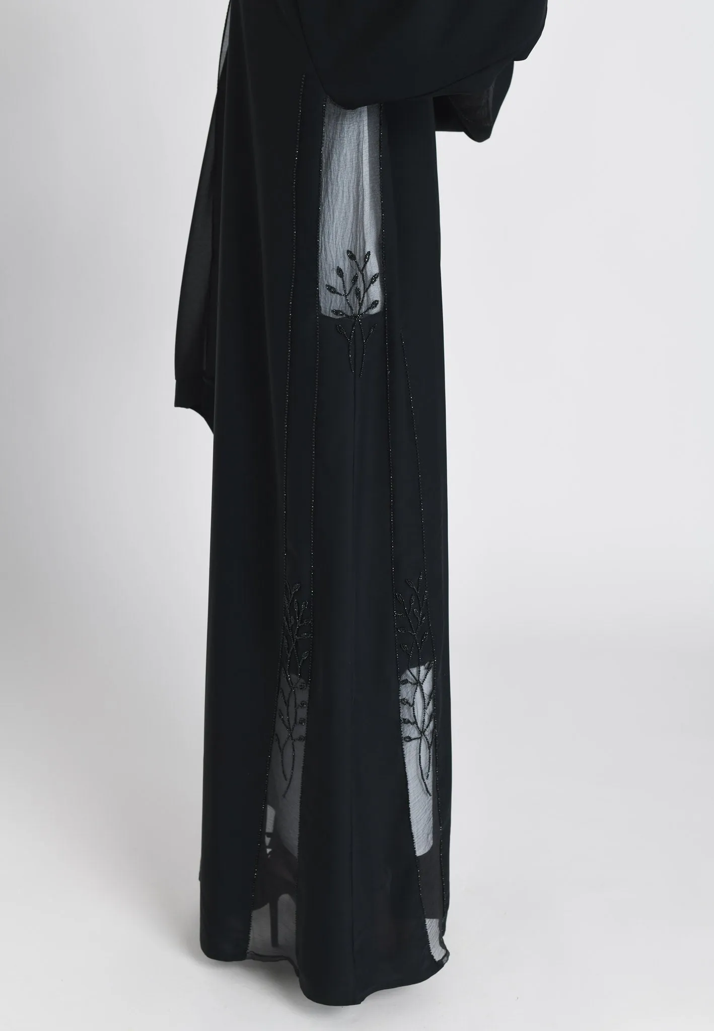 Black On Black Khaleeji Organza Accent Open Abaya